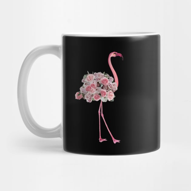 Pink Flamingo and pink flowers roses by Collagedream